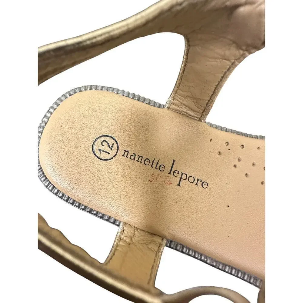 Nanette Lepore US 12 GIRLS Gold Criss Cross Ankle Strappy Sandals Vacation Beach